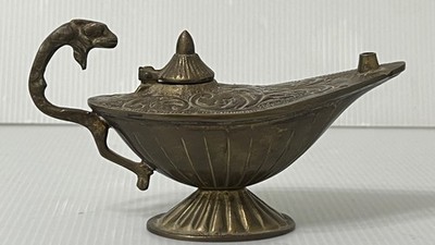 Brass Genie Aladdin Snake Lamp Figurine MCM Vintage Collectible Detailed Design