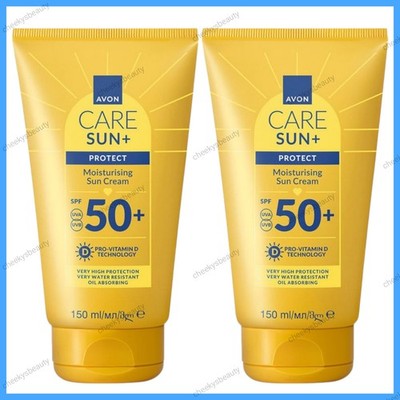 2x Avon Care Sun + LSF50 Protect Feuchtigkeitsspendende Sonnencreme 150ml, wasserfest