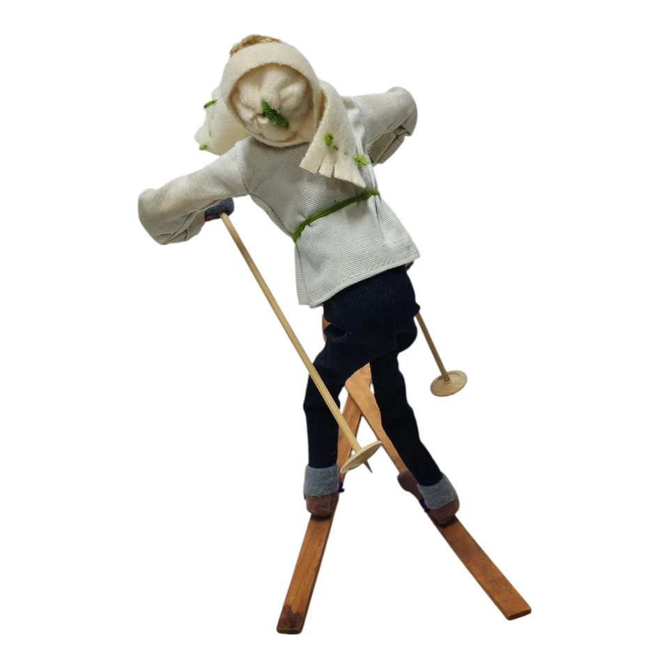 1950s Roldan Klumpe Doll Lady Skier Made In Spain  Wood Skies & Poles  8 in. - Image 3 of 4