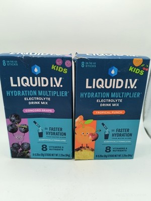 16 Liquid I.V. Kids Hydration Multiplier Packets Tropical Punch Grape BB 8/26+