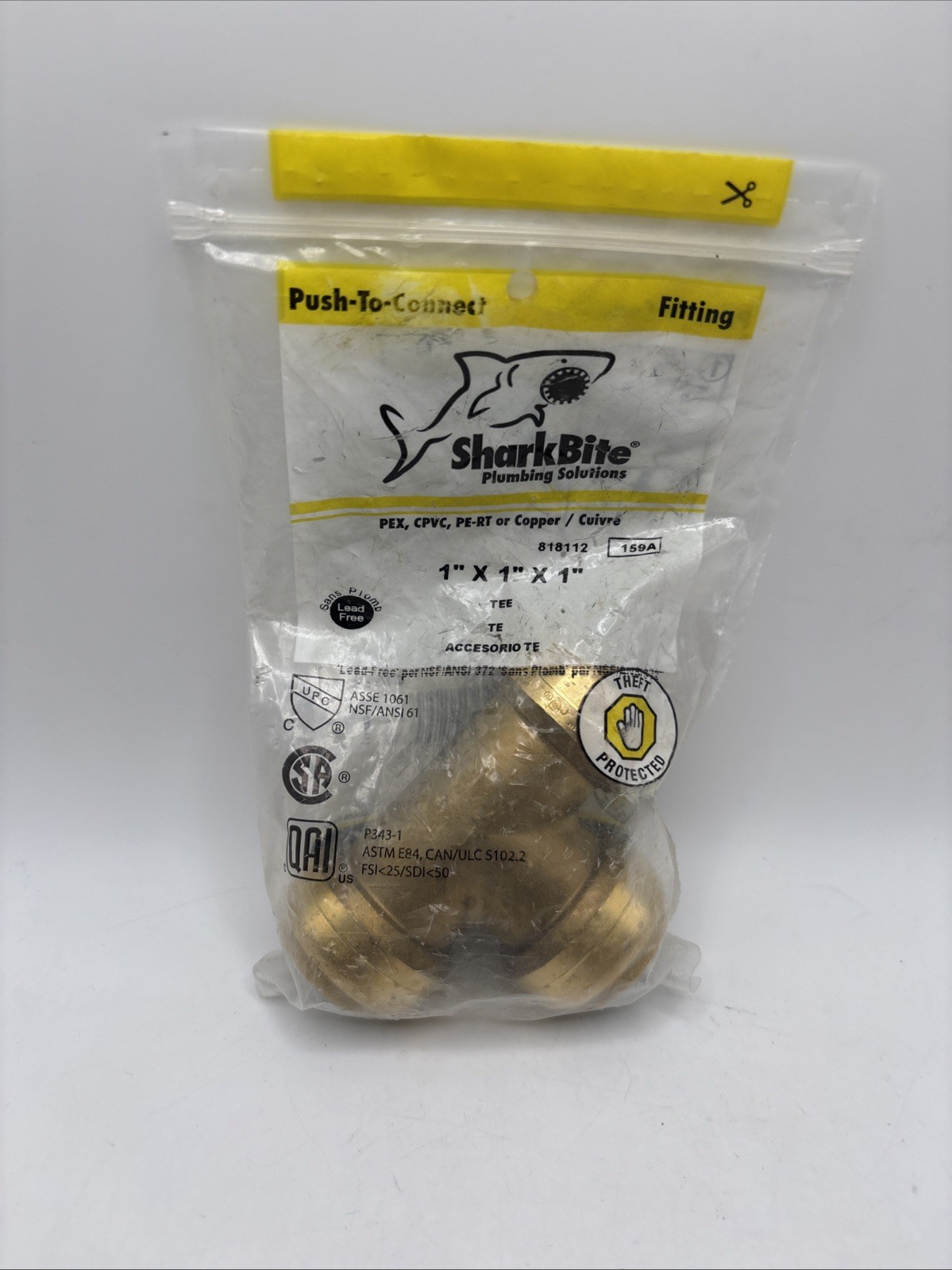 SharkBite 1” x 1” x 1” Push-To-Connect Brass Tee Plumbing Fitting Lead-Free 159A