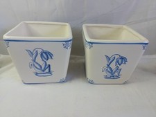 Blue & White Delph Style  Plant Pot Holder X2  Planters Antique Tulip ptn