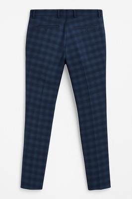 blue checkered dress pants Mens Formal Color Block Slim Fit Flat Front Plaid Dress Pants
