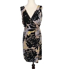Banana Republic Dress Womens 6P Black Yellow Floral Sleeveless Wrap Petite HOL12