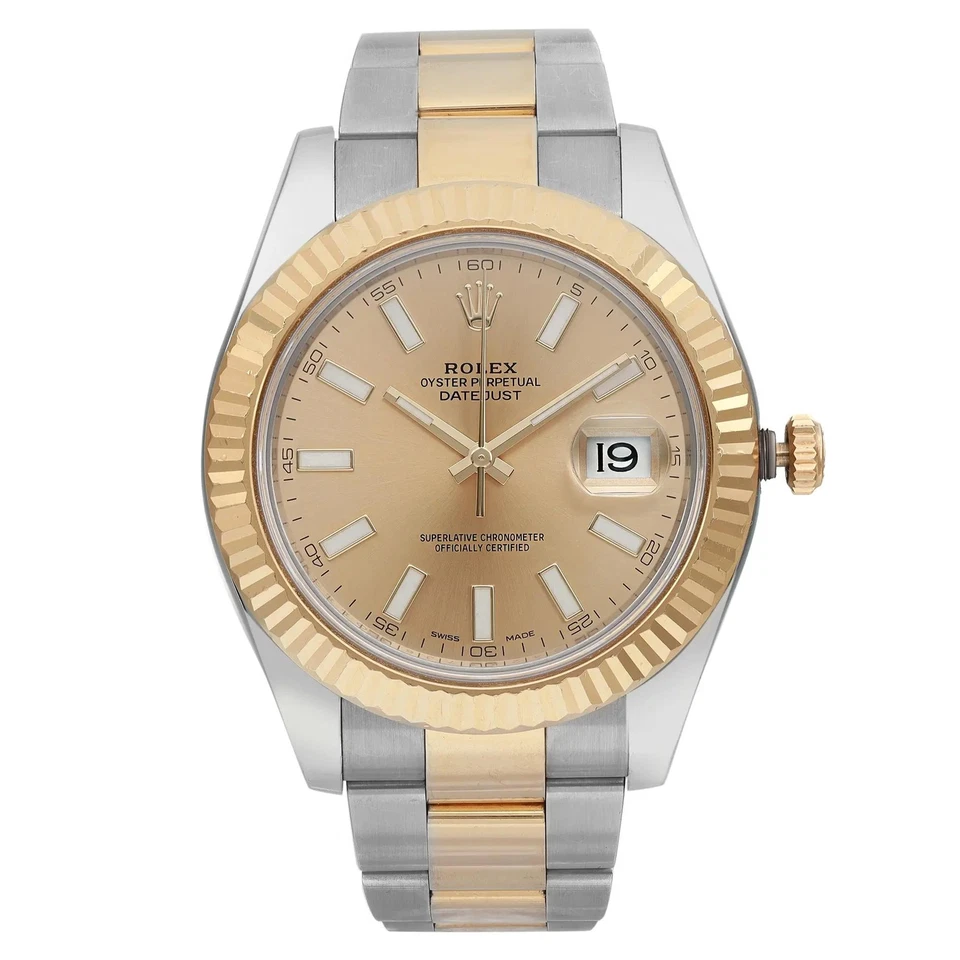 Rolex Datejust II 18K Yellow Gold Steel Champagne Dial Mens Watch 116333