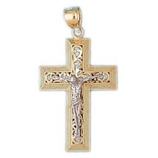 Two Tone Jesus Christ on Cross Charm Pendant 14k Gold