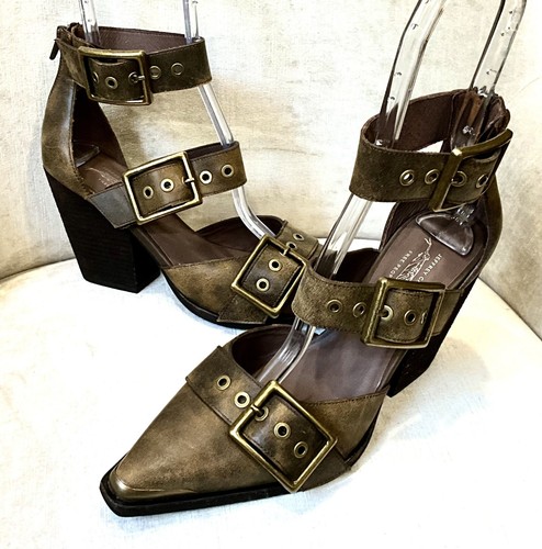 Free People Jeffrey Campbell Hendrix Heels Bronze Trim Brown Oiled 9 NEW - Picture 5 of 9
