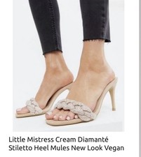BNWT Little Mistress Size 7 Nude Stiletto Heel Diamanté MULES SANDALS SHOES 