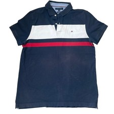 Tommy Hilfiger Polo Shirt Mens L Navy Blue Short Sleeve Preppy Classic Casual