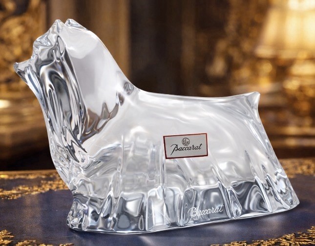 BACCARAT Crystal Scottish Terrier Dog Figurine France Clear 4” Signed W/Label