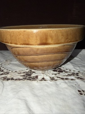 Vtg Brown Stoneware Crock Bread Rising Mixing Bowl That Grandma Used 9.5 In