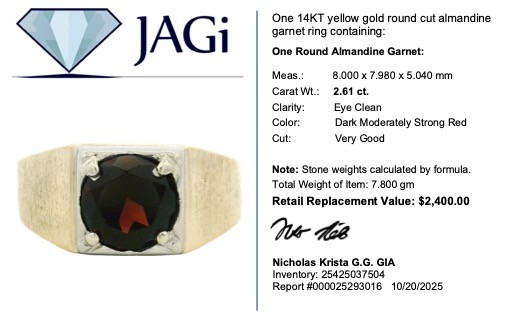 2.61ct Garnet Solitaire Brushed Statement Ring 10… - image 7