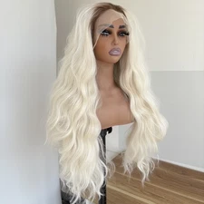 Platinum Blonde T Lace Frontal Wig Long Wavy Heat Resistant Synthetic Hair