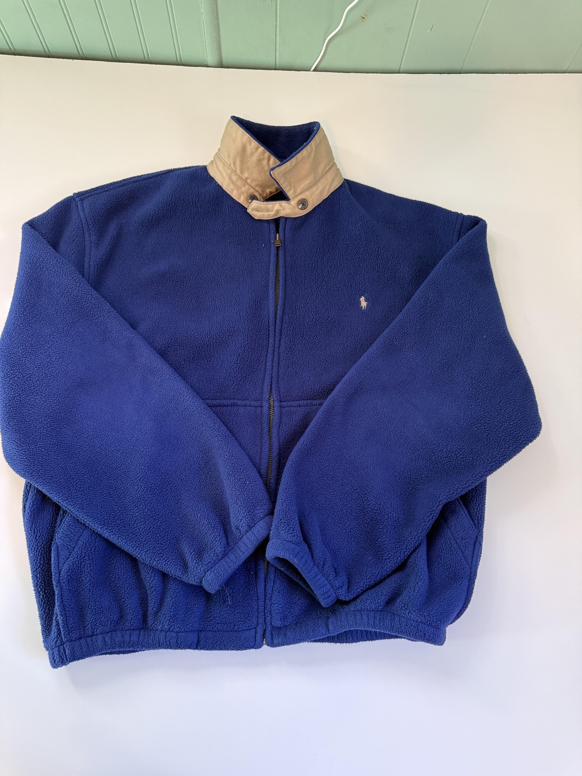 Vintage Polo Ralph Lauren Fleece Jacket Mens Large Blue Bomber Made USA 90s