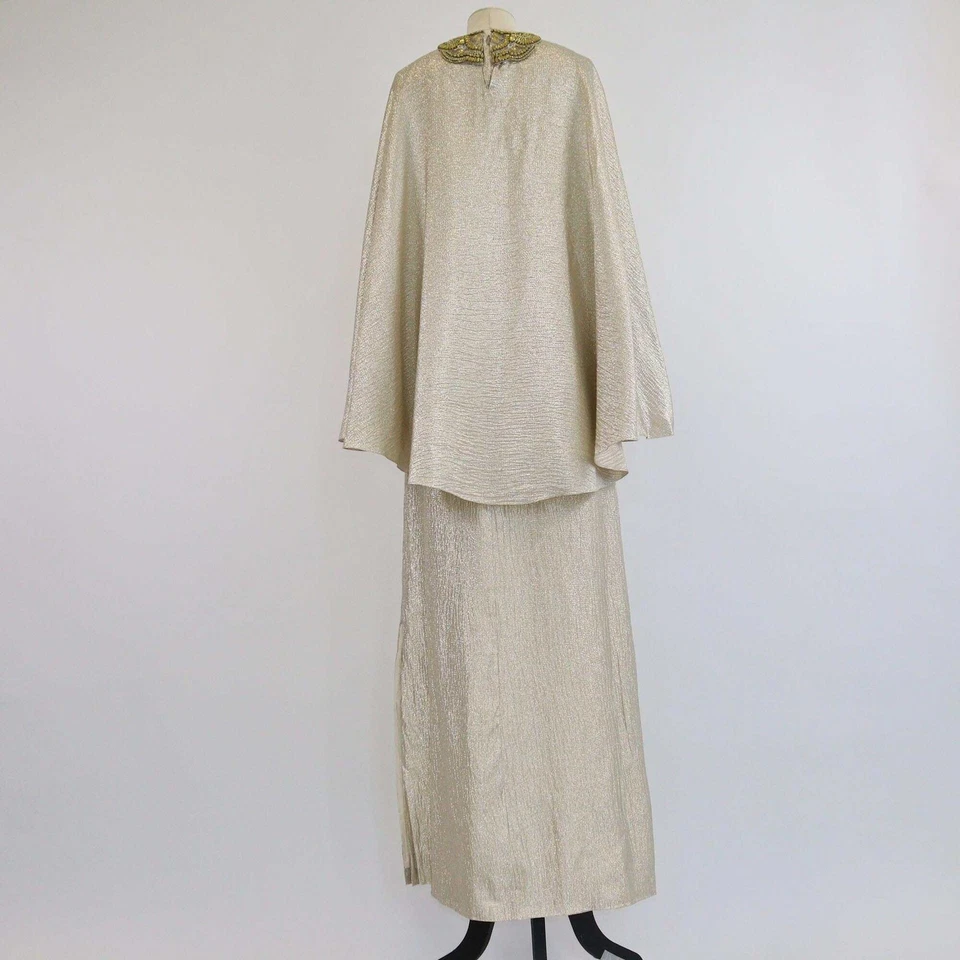 Maxi Vestido Oscar de la Renta Metálico Cristales Dorados Adornado Foto 3 de 3