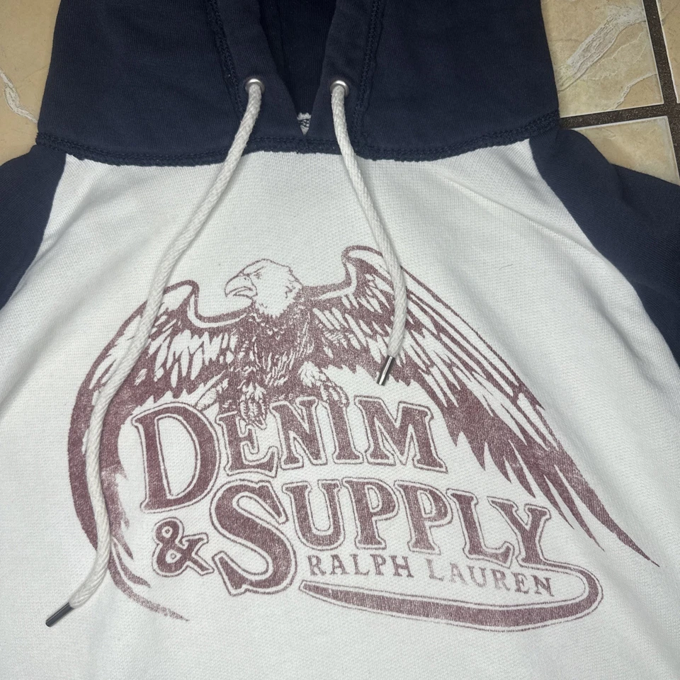 PARA HOMBRES RALPH LAUREN DENIM & SUPPLY EAGLE JERSEY SUDADERA CON CAPUCHA TALLA 2XL BLANCO/AZUL MARINO Foto 3 de 4