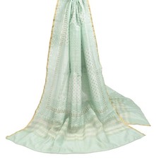 Sushila Vintage Green Dupatta Pure Cotton Silk Hand Block Print Long Stole Wrap
