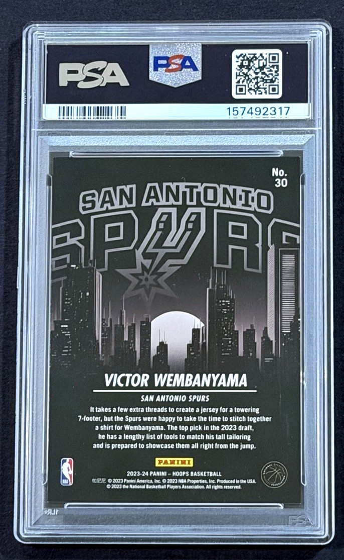 2023-24 HOOPS VICTOR WEMBANYAMA ROOKIE RC CITY EDITION ARTIST PROOF /25 PSA 8 view 2