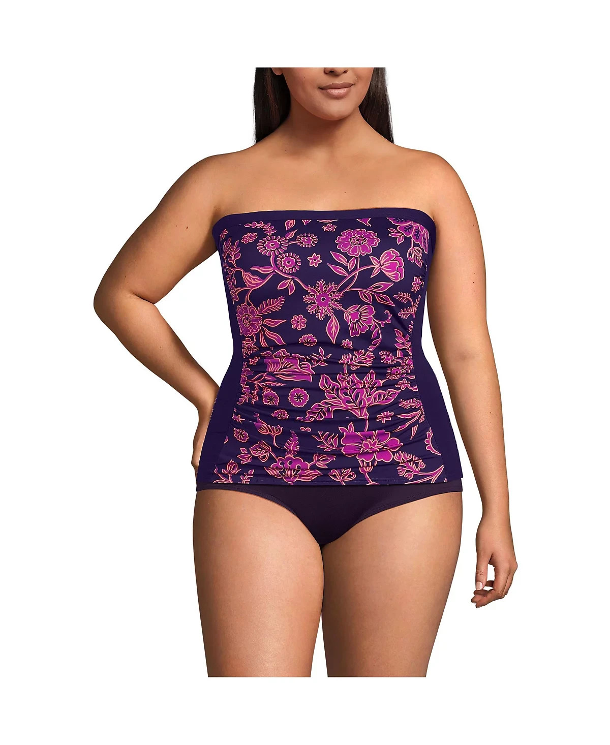 Lands' End 4, 2-4 LONG Bandeau Tankini Swimsuit Top Removable Adjustable Straps