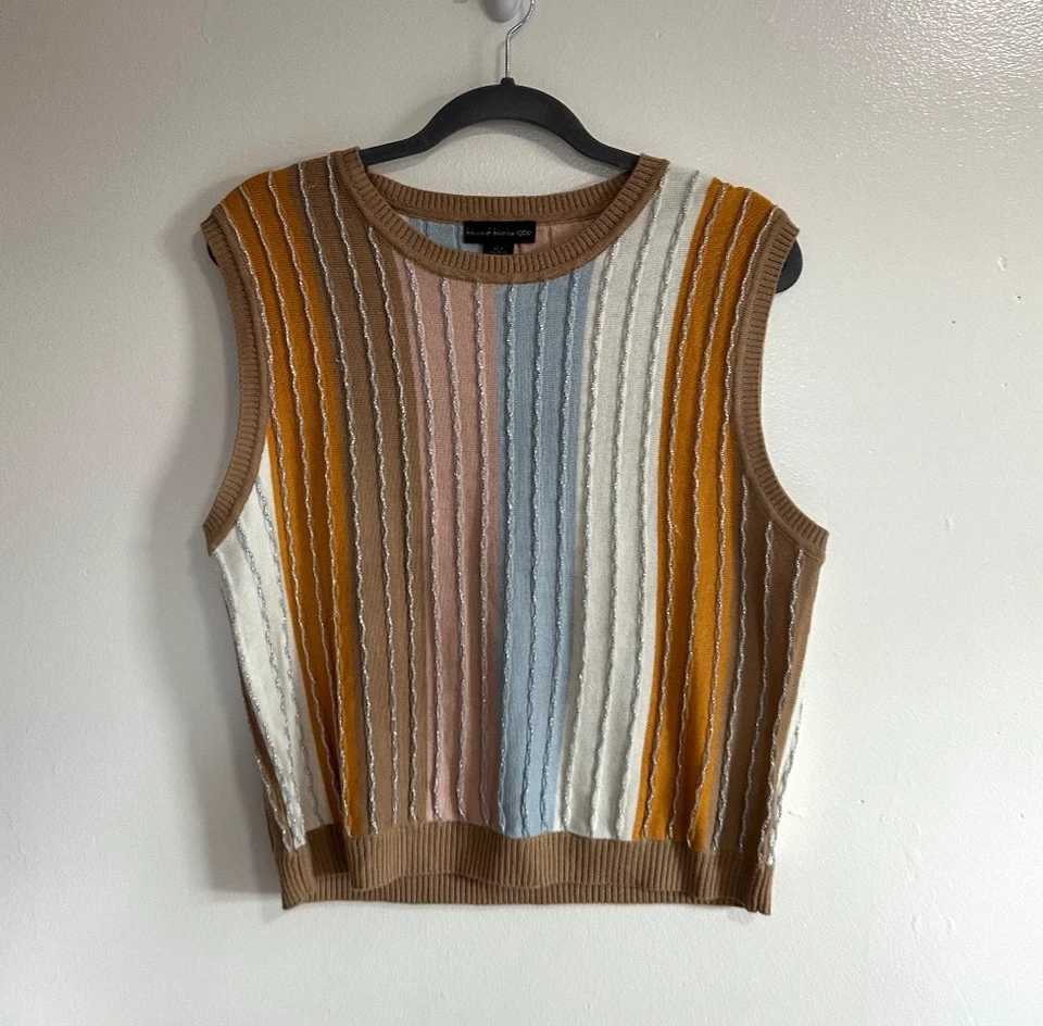 House of Harlow Striped Sleeveless Sweater/Top Metallic Detail, Size XL - Image 2 of 4