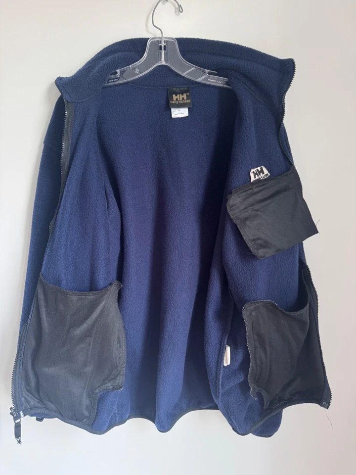 De Colección Chaqueta de Vellón Helly Hansen Cremallera Completa L Azul Bolsillos Cuello Simulado Hecha en EE. UU. Foto 4 de 4