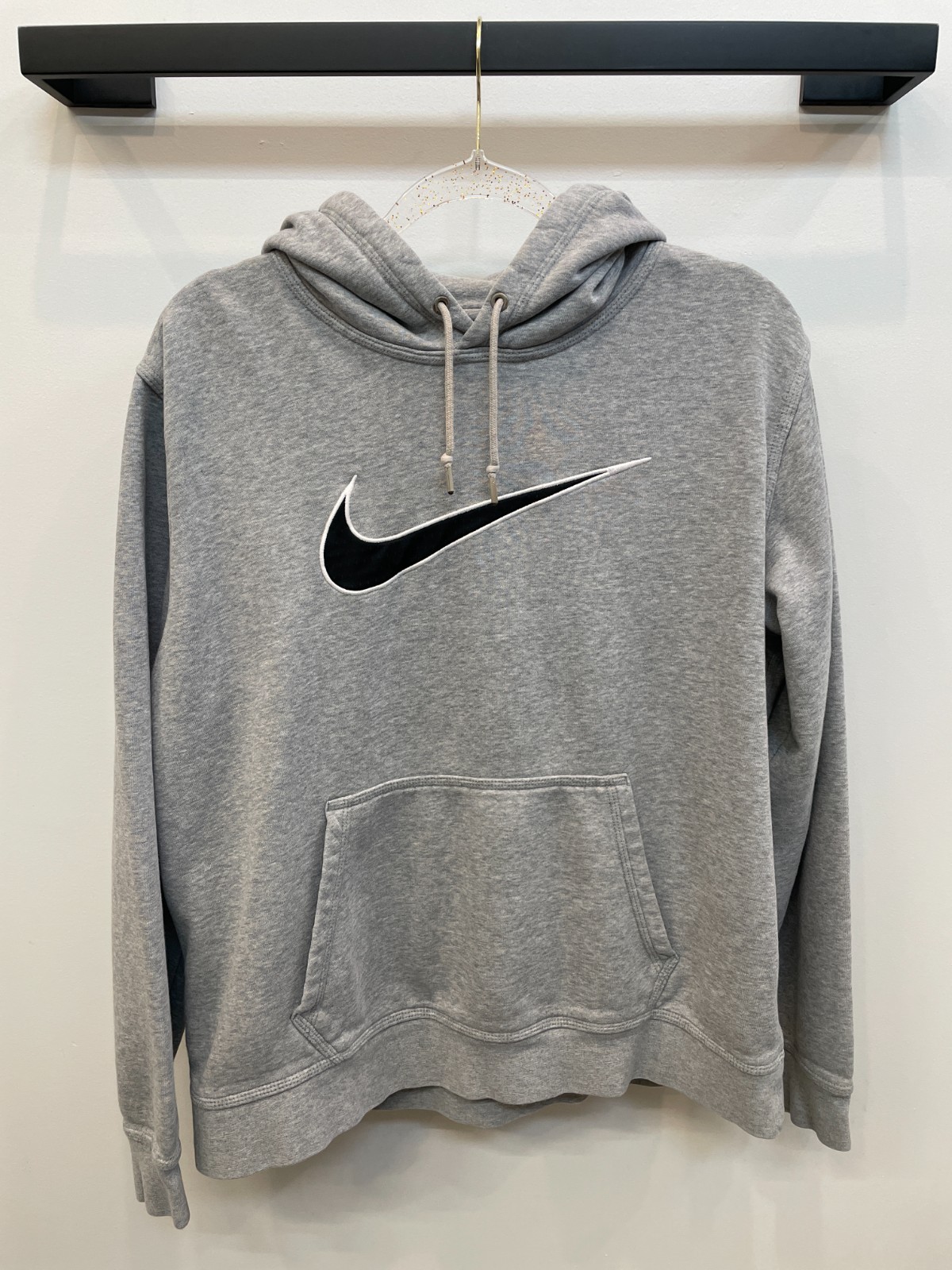 Nike Hoodie Men L Gray Heavyweight Cotton Blend Drawstring Big Swoosh Logo thumbnail 3