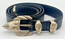 Vintage MASSIV, W.A. ELFERS Sterling Silver Face Buckle Leather Belt