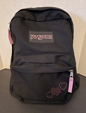Mochila JanSport SuperBreak Plus Negra con corazones rosas estrás
