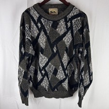 Vintage Le Tigre Sweater Mens Medium Gray Crewneck Geometric Made in USA 90s
