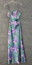 House Of Harlow Midi Dress Size XS Ruched Side Satin Sleeveless Slit Floral