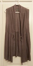 Mint Velvet Grey Fine Knit Long Open Waistcoat Cardigan Size 14. 100% linen