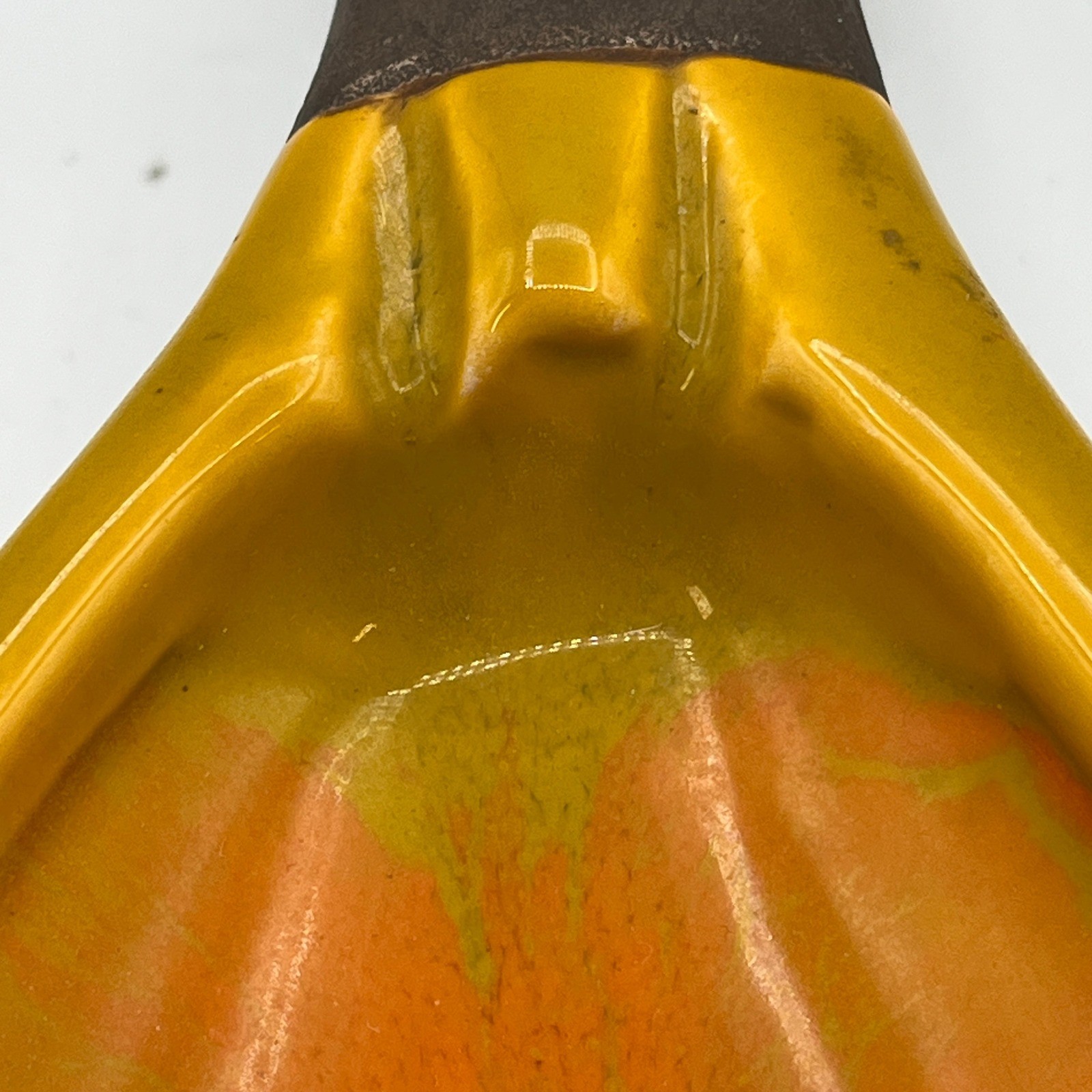 MCM Ceramic Accent Decor Ashtray Spoon Rest? Orange Yellow Glazed Drip 60's 70's