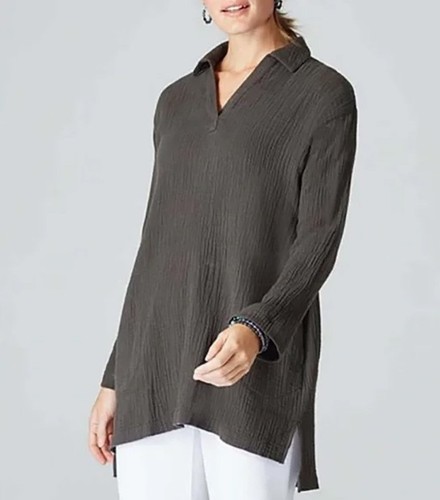 PURE JILL. BY J JILL GRAY ORGANIC COTOTN GAUZE HIGH LOW TUNIC XL