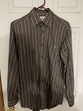 Lacoste Men  s Brown Striped Button Down Long-Sleeved Shirt Sz 38 Cotton Preowned