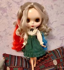 Clown Cosplay Custom OOAK Neo Blythe Doll Yellow Red Blue Mix Hair White Skin