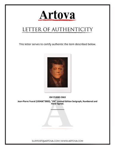 Yvaral John "JFK" framed Hand Signed Color Serigraph with Letter of Authenticity - Picture 3 of 3