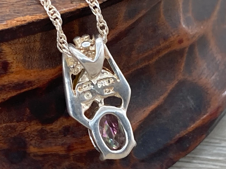 Collar de plata esterlina colgante de piedra mística hojas de oro 12K Coleman Co Foto 3 de 4