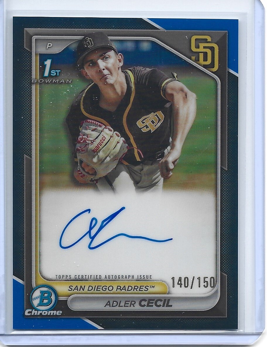 Adler Cecil 2024 Bowman Chrome True Blue Auto 1st Bowman #/150 #CPA-CA Padres