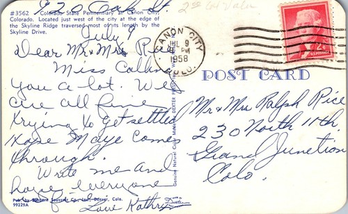 Vintage CO Postcard Canon City State Penitentiary Prison Jail Aerial View 1958 - Picture 2 of 3