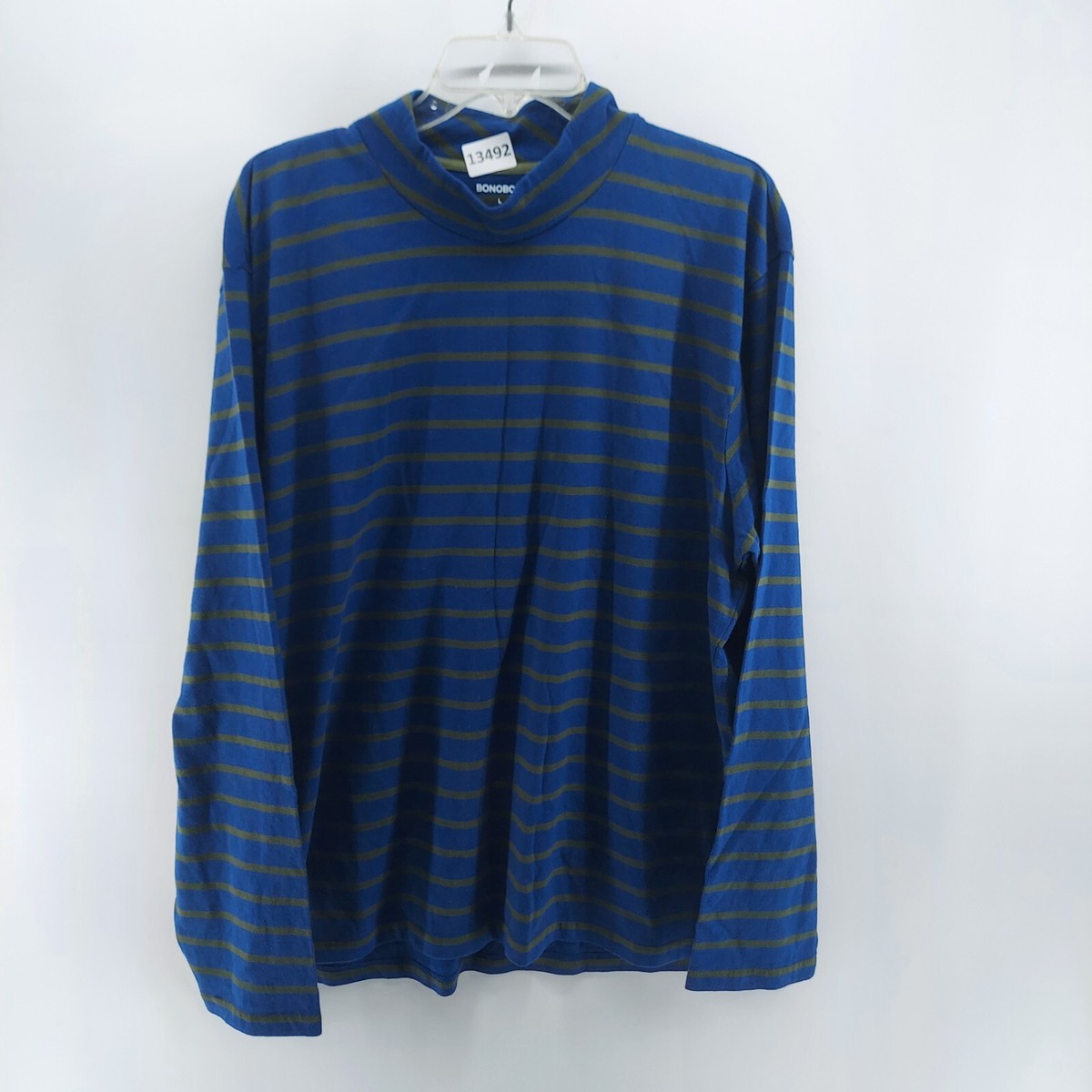 Bonobos shirt mens size large blue striped mock neck cotton casual
