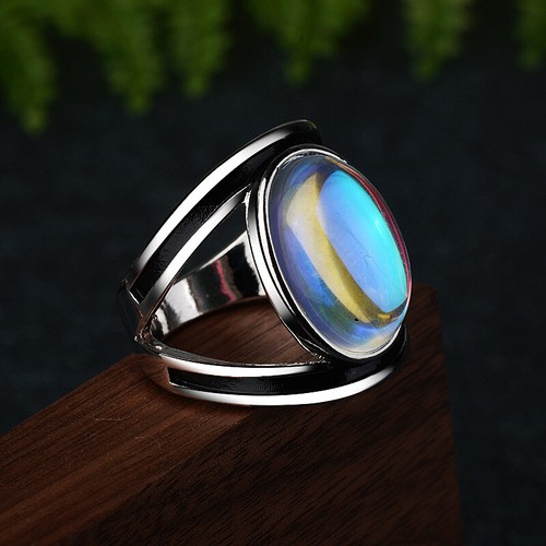 Anillo De Piedra Lunare Naturale Azul Para Mujer Joyería Plata Moda Lujo Elegante - Foto 2 di 6