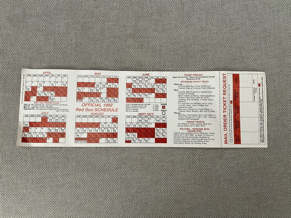 Lote De 30 Clement De Colección 1992 Boston Red Sox Calendario De Bolsillo De Béisbol Desplegado Foto 3 de 4