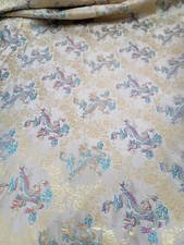 Beige Blue Brocade Dragon Asian Textured Jacquard Fashion Fabric By The Yard