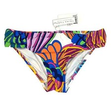 NEW TRINA TURK Paradise Plume Shirred Hipster Bikini Bottom Sz 2 Blue Multi