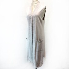 ST. Tropez 2-ply 100 Cashmere Beige Sleeveless Pockets Long Vest Cardigan Small
