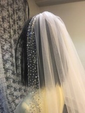 bridal veil crystals veil with beads rhinestones long ivory veil