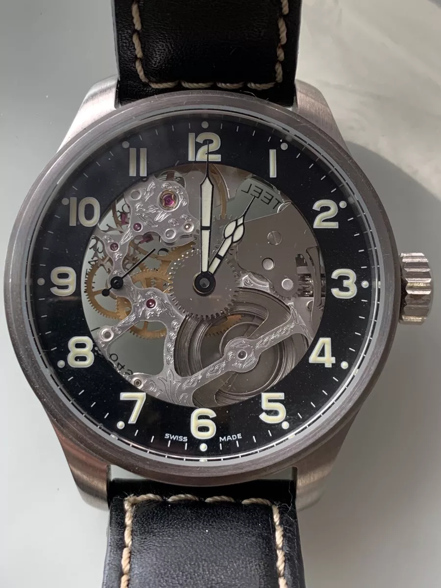 ZENO SKELETON MECHANICAL WIND WATCH OVER SIZE PILOT LIMTED EDITION