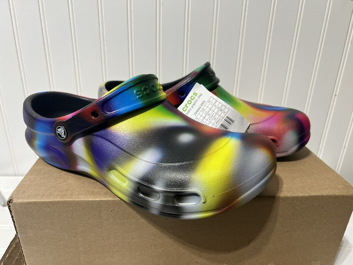 Crocs Bistro Graphic Slip Resistant Clog Neon Tie Dye Work 