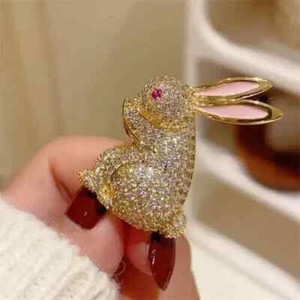 Authentic 2.40Ct Round Cut Real Moissanite Rabbit Brooch Pin 14K Yellow Gold Plated