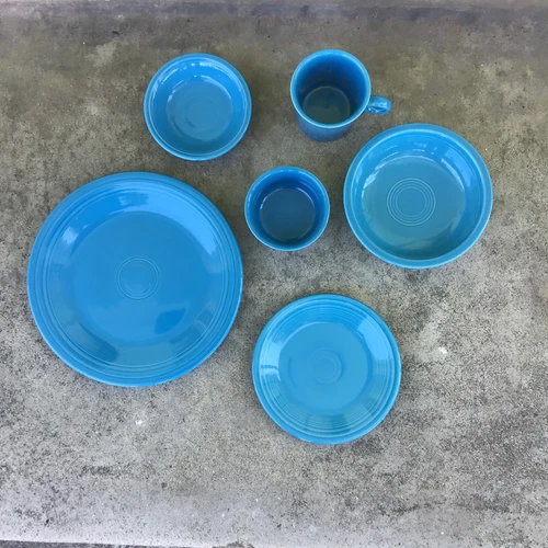 Fiesta Blue 6 Piece Set Dinnerware Fiestaware Homer Laughlin Plate Bowl Ring Mug